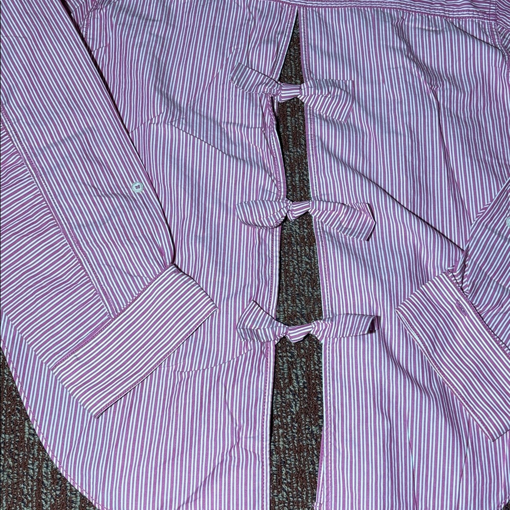 Free People Striped Button-Up Shirt small open back bow detail seasucker stripe - Picture 2 of 13